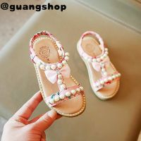 guangshop รองเท้าแตะลายดอกไม้สำหรับเด็กผู้หญิง,รองเท้ากันลื่นติดโบว์ไข่มุกสำหรับเด็กอายุ1-8ปี T22N03CC-142