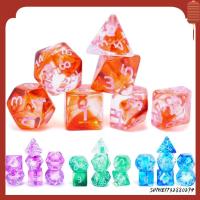 SHIWEI732880294 7Pcs/set 7-Die Table Game ลูกเต๋า DND D4 D6 D8 D10 D12 D20 โปร่งใสโปร่งใส ลูกเต๋าหลายด้าน ทนทานต่อการใช้งาน เกมปาร์ตี้ปาร์ตี้ ลูกเต๋าเกม TRPG DND