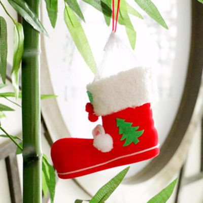 ถุงขนมถุงเท้ารองเท้าซานต้าคริสต์มาสสำหรับเด็กถุงใส่ของขวัญตกแต่งคริสต์มาสกำมะหยี่ใหม่