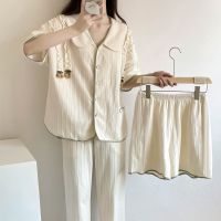 [COD] Can be worn outside three-piece suit short-sleeved pajamas womens summer season new simple home service 2022 pure