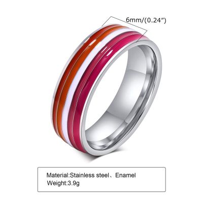 KOTiK Lesbian LGBT Ring สำหรับผู้ชายและผู้หญิงเงินสแตนเลสสตีลสีสายรุ้งรักแหวนสัญญาเครื่องประดับแฟชั่น