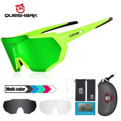 【CW】✼❧✢  QUESHARK Men Big Frame Polarized 3 Set Cycling Sunglasses MTB Eyewear Riding Road Glasses