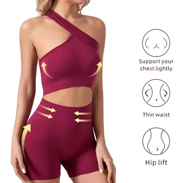  Womens One Shoulder Workout Sets 2 Piece - Seamless