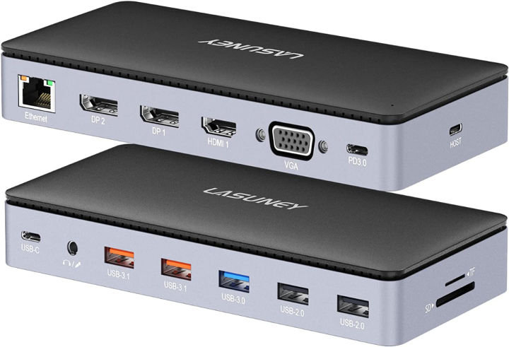 LASUNEY USB C Laptop Docking Station In Triple Display Multiport Adapter With Monitors