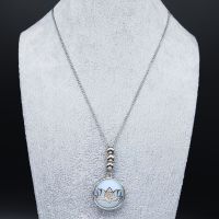 ZZOOI 2023 Moonstone Stainless Steel Statement Necklace for Women Buddha Lotus Yoga Chain Necklace Jewelry collier femme N20282