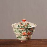 มือทาสีทรัมเป็ตจีน Creeper Creamic Gaiwan Tureen พร้อมฝาปิด Teaware ชุดชามชาชา Ceremoney Chawan Lily Deng S Store