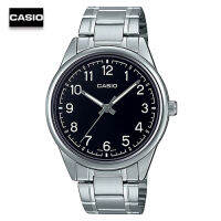 Velashop นาฬิกาข้อมือผู้ชายคาสิโอ Casio Standard สายสแตนเลสสีเงิน หน้าปัดดำเลข รุ่น MTP-V005D-1B4UDF, MTP-V005D-1B4, MTP-V005D