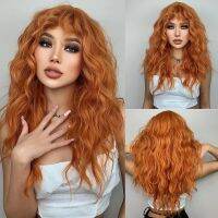 HENRY MARGU Red Ginger Copper Yellow Synthetic Wig for Women Long Curly Wave Wigs with Bangs Cosplay Party Heat Resistant Hair