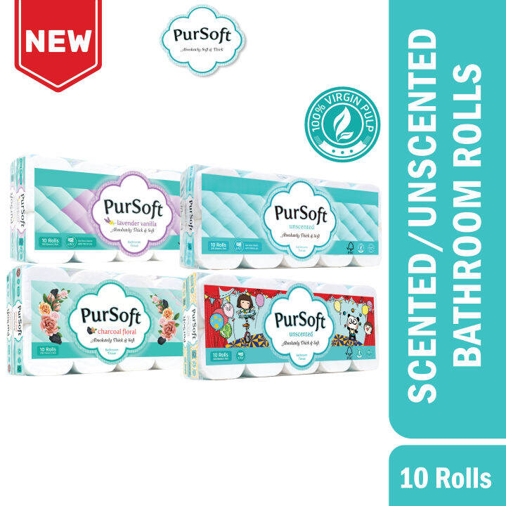 Pursoft Scented/Unscented Core 3Ply 4Ply Toilet Tissue Bathroom