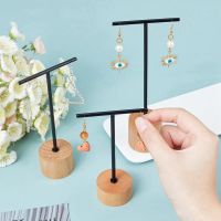 3Pcs T Bar Earring Display Stand with Wooden Base Jewelry Holders Hanging Jewelry Organizer for Photography Props