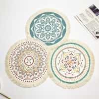 【CC】 thread placemats Scandinavian fabric round mat home kitchen heat insulation anti-scald tassel co