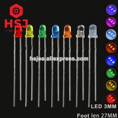 1000pcs F3 3mm LED Diode Red Green Yellow Orange White Blue Pink UV Purple Fog DIY Light Emitting Diode Round Head Foot Len 27MMElectrical Circuitry P