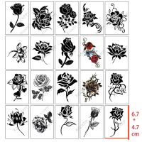 20 Pcs Waterproof Temporary Tattoo Sticker Black Small Plant Flower Rose Lotus Ins Flash Tatoo Fake Tatto for Men Women Girl Stickers