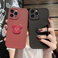 ที่ตั้งรูปหมีสีด้าน3D สำหรับ IPhone 14 13 12 11 XS Pro Max X XR SE 7 8 Plus ปกป้องเต็มรูปแบบเคสโทรศัพท์ป้องกันการตกเคสแบบนิ่ม