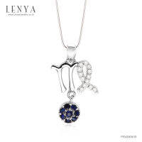 Lenya Jewelry  จี้สัญลักษณ์ Zodiac ราศีกันย์เจ้าแห่งความอ่อนโยน มีจิตใจที่งดงาม ประดับพลอยไพลิน (Blue Sapphire) และคิวบิกเซอร์โคเนีย( Cubic Zirconia) ตัวเรือนเงินแท้ชุบทองคำขาว