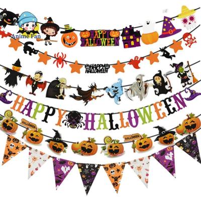 ฮาโลวีน ฮาโลวีน ใยแมงมุม halloween accessories ANIME FAN ค้างคาวแมงมุม Bunting Streamers สำหรับบ้านผีสิง ในร่ม เทศกาล อุปกรณ์ปาร์ตี้ เครื่องประดับ แบนเนอร์ฮาโลวีน ตกแต่งฮาโลวีน พวงมาลัยห้อย ห่วงโซ่กระดาษ
