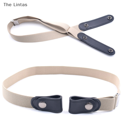 [The Lintas] Unisex หัวเข็มขัดฟรีเข็มขัดยางยืดที่มองไม่เห็นเข็มขัดสำหรับยีนไม่นูนรบกวน
