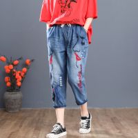 Plus Size Womens Summer Jeans Elastic Waist Vintage Denim 710 Pants