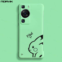 NORVIK ภาพยนตร์การ์ตูนน่ารักลาย Pika ไร้ขอบเคสโทรศัพท์เขียวสำหรับ Huawei P60 Nova 11 11i 10 Y91 Y90 9 7 SE Honor X9a 90 70 50 Lite Magic 5 Pro 5G 4G N11-2ปลอกฝาหลังสร้างสรรค์