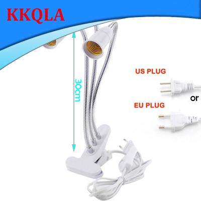 QKKQLA E27 Socket 3 Heads Flexible Light Clip With On/Off Switch Lamp Holder For Desk Light LED Plant Grow Bulbs Base