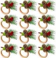 Holiday-themed Napkin Holders Rustic Christmas Napkin Rings Festive Napkin Ring Holders Pine Cone Christmas Napkin Holder Christmas Wooden Napkin Rings