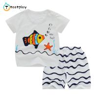 tootplay 2pcs/set Kids Boys Girls Short Sleeve Cartoon Print Tops + Shorts Summer Cotton Clothes Suit