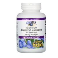Natural Factors, BlueRich Super Strength Blueberry Concentrate 500 mg 90 Softgels