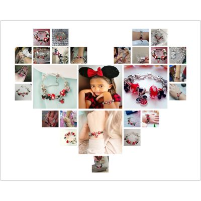 Dropshipping Hot Mickey Gelang Silver Color Charm Pan celet Bangle Red Enamel Crystal Fashion Bead celet Gift