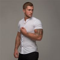 New Summer Shirt Fitness Clothing Cotton Tops Short Sleeve Sports Shirts nd Mens Short Cool Casual Fashion Breathable Shirt