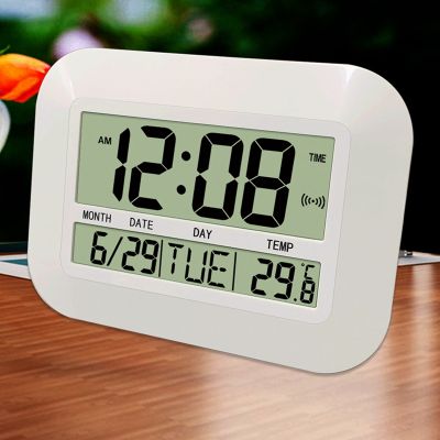 Digital Wall Clock Battery Operated Simple Large LCD Alarm Clock Temperature Calendar Date Day for Home Office