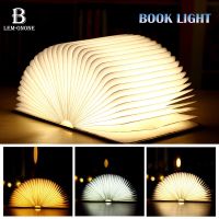 ✱▪ Creative 3 Colors LED Folding Wooden Book Light USB Recharge Table Night Lamp for Kid Baby Birthday New Year Christmas Gift