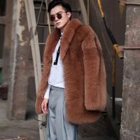 2022 Autumn Winter Warm h Faux Fur Fox Fur Casual Mens Turn-down Collar Jacket Thick Fashionable Male Warm Loose Coats E501