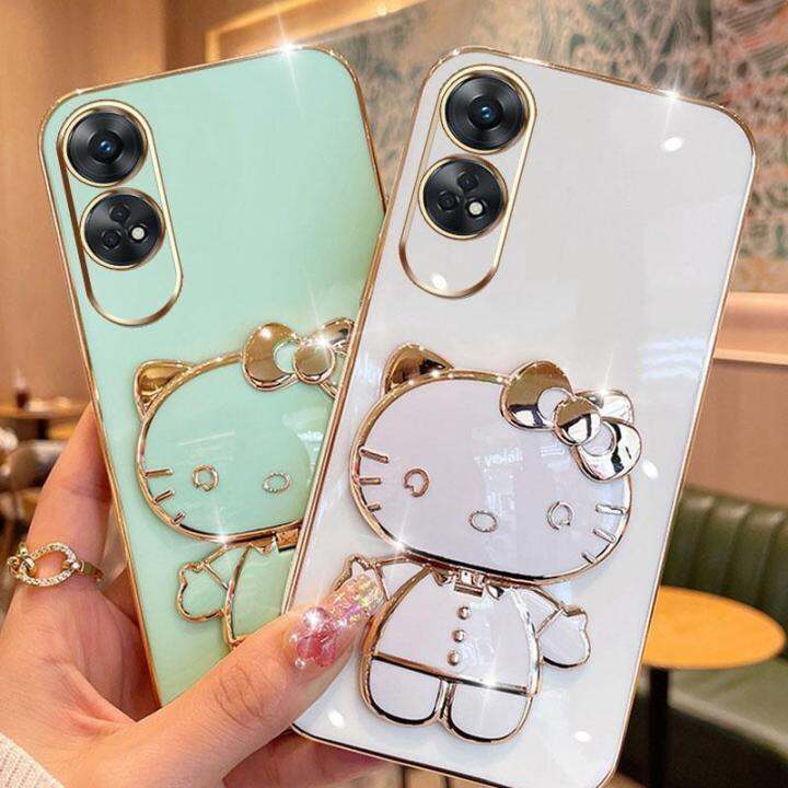 folding-makeup-mirror-phone-case-for-oppo-reno-8t-4g-5g-a78-a1-pro-case-fashion-cartoon-cute-cat-multifunctional-bracket-plating-tpu-soft-cover-casing