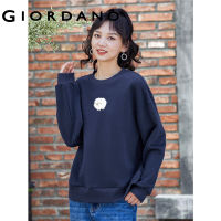 Giordano ผู้หญิง ผ้าขนหนูแกะขนแกะด้านในเสื้อสเวตเตอร์คอกลมปักลายหลวม Free Shipping 18322202