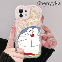 เคส Chenyyka สำหรับ Xiaomi 12T Pro 11 Lite 5G NE 12 Lite การ์ตูนโดราเอมอนน่ารักสำหรับผู้ชายและผู้หญิงเนื้อครีมขอบคลื่นเคสโทรศัพท์โปร่งใสป้องกันกล้องกันกระแทกเคสซิลิโคนอ่อนชัดเจน