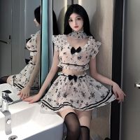 Sexy Lingerie Cosplay Costume See Through Floral Skirt Suit Set Lolita Dress Pajamas Underwear Night Club Wear Cloth Women Girls