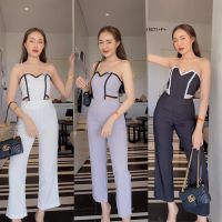 TW15071 จั้มสูทเกาะอกกุ้นลูกไม้ Lace strapless jumpsuit