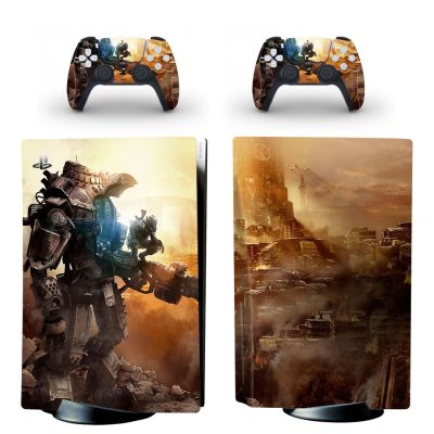 (MQ รูปแบบใหม่) แผ่นดิสก์ PS5 Titanfall ผิวสติกเกอร์สำหรับคอนโซล Playstation 5และคอนโทรลเลอร์2รูปลอกกรอบและที่คลุมหนังแผ่นดิสก์ป้องกัน