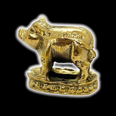 "BHP04"LZD-พญาหมูทองคำเหยียบก้อนเงินก้อนทอง เนื้อทองเหลือง ขนาดประมาณ 3 ซม หาเรื่องโชคลาภทุกอย่างกลายเป็นเรื่องหมูๆ