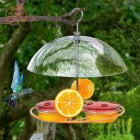 กลางแจ้งแขวน Oriole Feeders Anti-Squirrels Anti-Ants ที่ถอดออกได้สีส้ม Bird Feeder โปร่งใสหลังคา