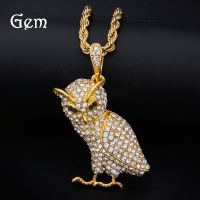 [COD] European and new diamond owl alloy pendant hip-hop personality necklace cross-border accessories