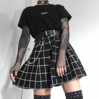 Helisopus Gothic Dark Black and White Plaid Skirt Womens A-line Mini Skirt Pleated Skirt Casual Party Clothing College Skirt