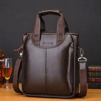 Vintage Soft Leather Mens Briefcases Business Vertical Hand Tote Bag Office Male Shoulder Messenger