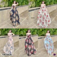 TT16936 เดรสยาว แขนกุด สายผูกไหล สม็อคหลัง .Long dress, sleeveless, shoulder straps, back smock..