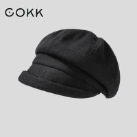 COKK Newsboy หมวกหมวกผู้หญิงฤดูหนาวฤดูใบไม้ร่วงสบายๆแปดเหลี่ยมหมวกสำหรับผู้หญิง R Beret แฟชั่นสีทึบ Beret Gorro เกาหลีใหม่