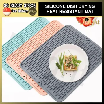 Silicone Dish Drying Mat - Flexible Rubber Dish Draining Mat, Heat