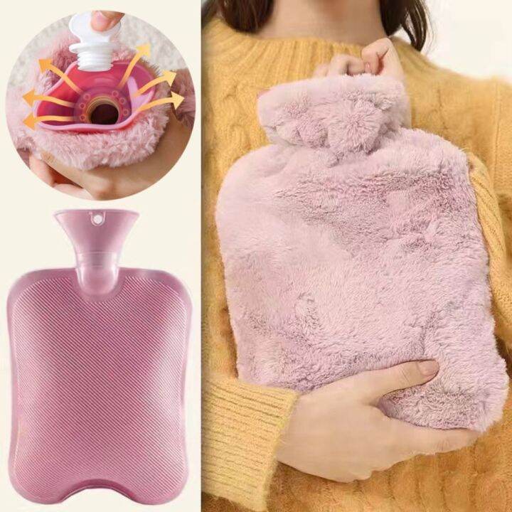 flate-ขนกระต่ายเทียม-กระเป๋าใส่น้ำร้อน-นุ่มนุ่มๆ-1l-2l-กระเป๋าใส่น้ำอุ่น-น่ารักน่ารักๆ-พีวีซีพีวีซี-ถุงยางกันอุ่นน้ำ-คอไหล่หลังมือขาเอว