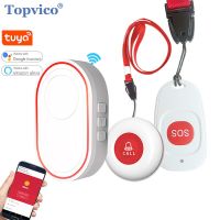 Topvico Wifi Panic Button Alarm Fall Prevention for Elderly Dementia RF433mhz Wireless Bed Alarm Caregiver Pager Tuya APP Household Security Systems H