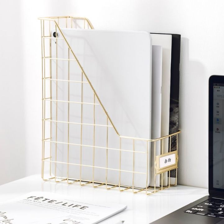 nordic-wrought-iron-grid-file-holder-single-layer-desk-shelf-magazine-book-storage-rack-organizer
