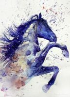 ▼☽ ภาพวาดสีน้ำ Horse Art ฟิล์มพิมพ์ผ้าไหมโปสเตอร์ Home Wall Decor 24x36inch